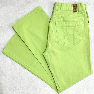 Tommy Hilfiger Hipster Bootcut Jeans Women s 6 Lime Green Grunge Y2K Denim 30x28