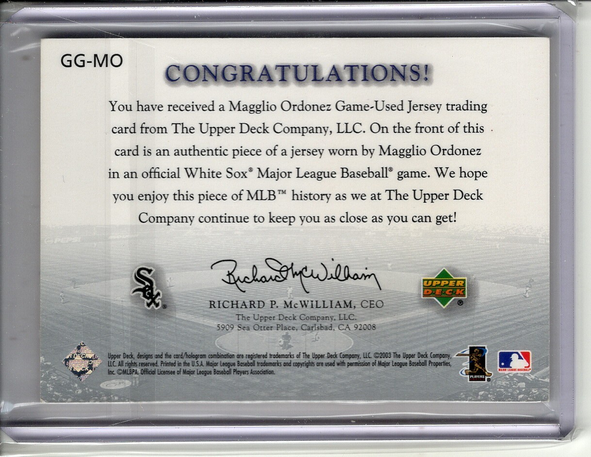2003 UPPER DECK GAME FACE MAGGLIO ORDONEZ 2X-GAME-WORN JERSEY RELIC #GGMO view 2