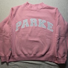Parke Mockneck Sweatshirt Pink Varsity Logo Pullover Size L/XL NWT