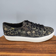 Zapatos Keds Mujer 9 Negro Dorado Floral Plataforma Con Cordones Rifle Paper Co Tenis