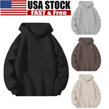 Men Solid Pocket Hoodie Slim Fit Sweatshirts Pullover Sweater Tops Casual Hooded
