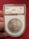 1880-S Silver Dollar Morgan RARE MCCS Toilet Bowl Slab Holder UNC BU old ogh vtg