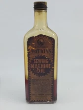 Vintage J.R. Watkins Sewing Machine Glass Oil Bottle Embossed Antique 