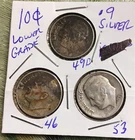 ROOSEVELT 90% SILVER DIMES, lot of 3….Lower Grade