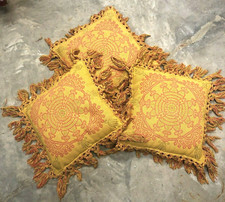 Brentwood Original Pillows Tapestry Gold Fringe Velvet Back Set of 3