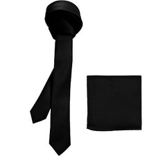 New Polyester Men's 1.5" skinny Neck Tie  hankie set solid formal wedding black