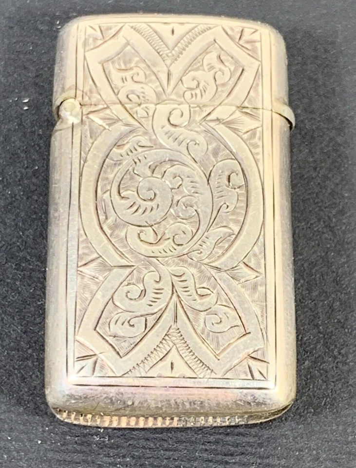 Pequeño estuche Vesta Victoriano Plata Grabado, Birmingham 1887 Foto 2 de 4