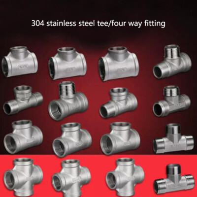 BSP Tee/Cross Connector 304 Stainless Steel Pipe Fittings Adapter 1/8'' ~ 2'' New