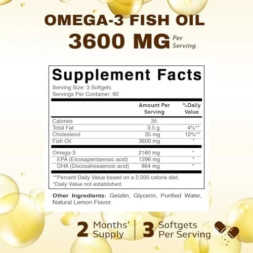 Vitamatic Triple Strength Omega 3 Fish Oil 3600mg Per Serving, 2160mg Omega 3 Fa - Picture 5 of 7