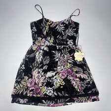 NWT 2000s Y2K Vera Wang Princess Black Floral Midi Dress Women's 9 Elastic Back