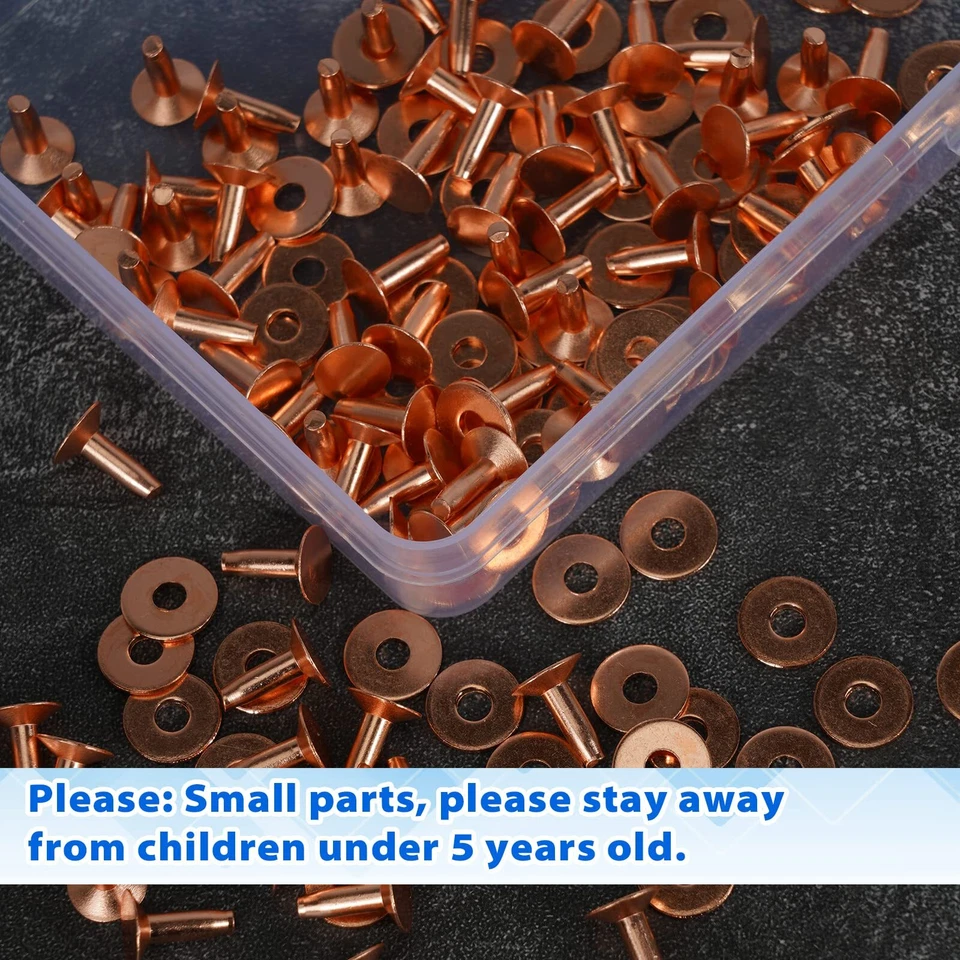 154pcs copper rivets for leather 12 smooth leather rivets without pattern pure - Image 3 of 4