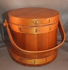 Vintage Firkin Wooden Pine Bucket with Handle and 3 Bands