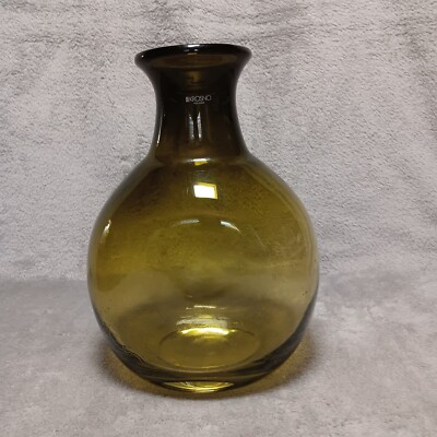 Krosno Poland Noble Excellence Olive Green Glass Potbelly Dimpled Vase