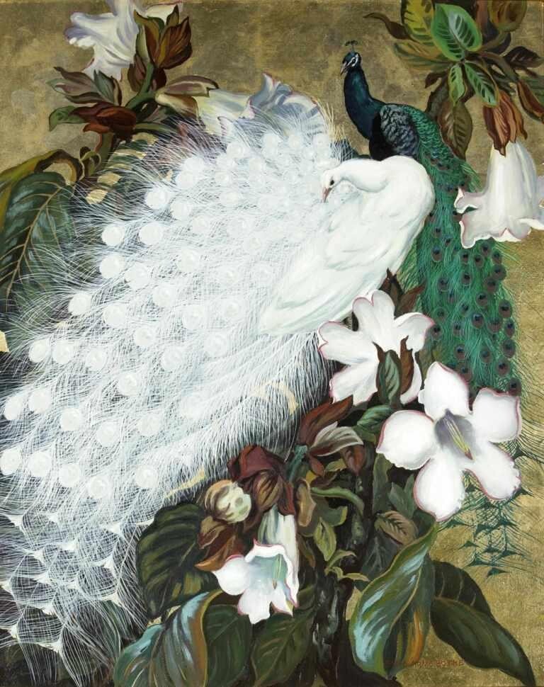 ジェームズ・マックイーン　 Oh Bollocks アートポスター A2版 White and Blue Peacocks by Jessie Arms Botke – 1926 Art Deco