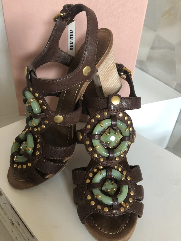Miu Miu Leather sandal Calzature Donna Buffalo Antic stones 8.5 - Image 3 of 4