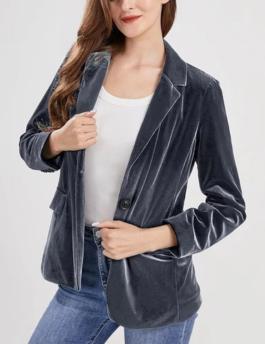 Damen 1 Knopf tailliert Samt Blazer Sakko Business Anzug Jacke Arbeit Büro Top - Bild 40 von 54