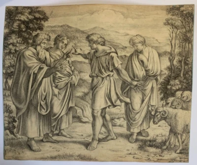 Dessin Ancien Scène de genre Grèce Antique Mythologie Biblique Bergers - Photo 1/4