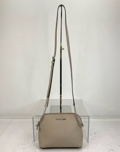 MICHAEL Michael Kors Gray Saffiano Leather Chain Link Crossbody Bag - Foto 1 di 6