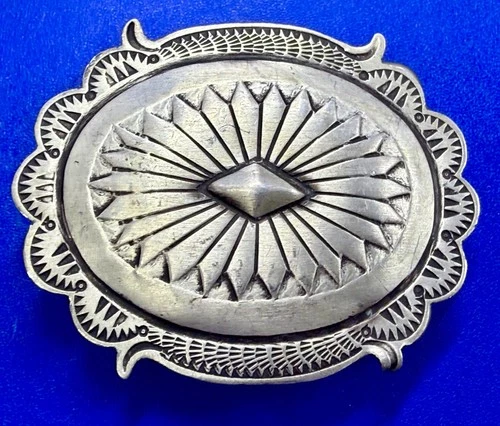 925 Concho Native American Artisan Crafted Small Sterling Silver Belt Buckle