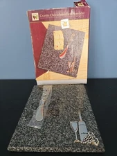 Vino Silver Granite Cheese Board and Spreader Knife 8.75"x7" Wine Grapes