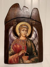 ARCHANGEL RAPHAEL Wooden Icon Wall Art Greek Orthodox Byzantine Holy Art COA 15”