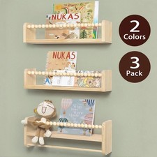 3PCS Nursery Shelves 40cm Floating Book Shelf  Wall Solid Wood Kids Bookshelf UK