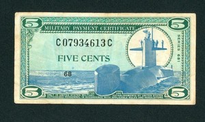Series 681 5 cents US Military Payment Certificate ** PAPER CURRENCY AUCTIONS