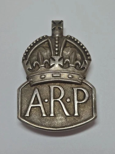 Vintage WW2 ARP Silver Lapel Badge Military Air Raid Precautions Good Condition