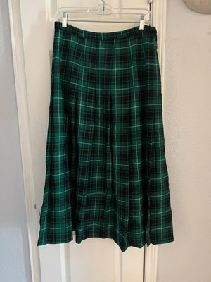Pendleton Pleated Plaid Midi Skirt Womens 14W XL Green Black Tartan Wool Vintage