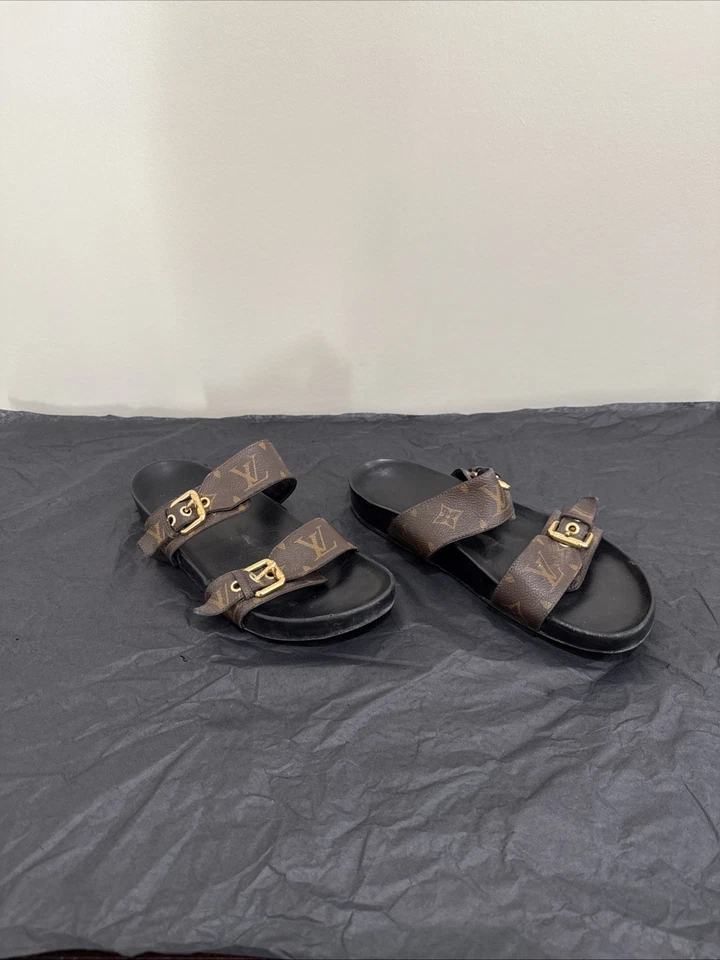 Sandalias Louis Vuitton Bom Dia Mula Planas Marrón Monograma Hebilla Talla 38.5 EE. UU. 8.5 Foto 2 de 4