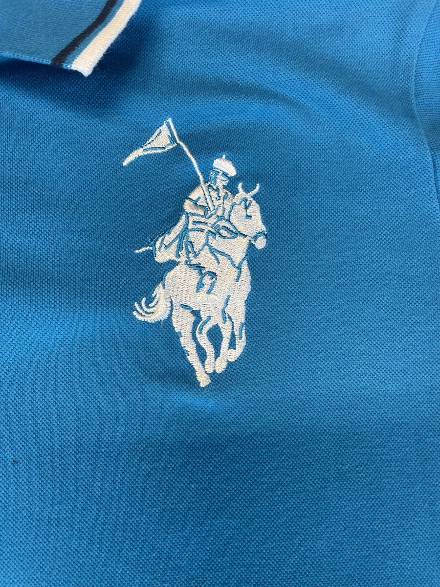 POLO Franky Max Mens Size L Short sleeve Rugby Shirt Blue Big Logo