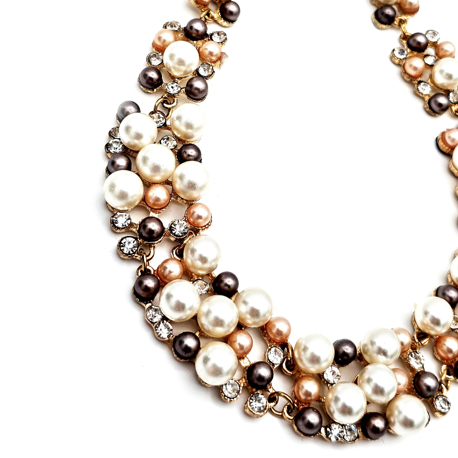 Statement Cluster Pearl Bead Rhinestone Necklace … - image 3