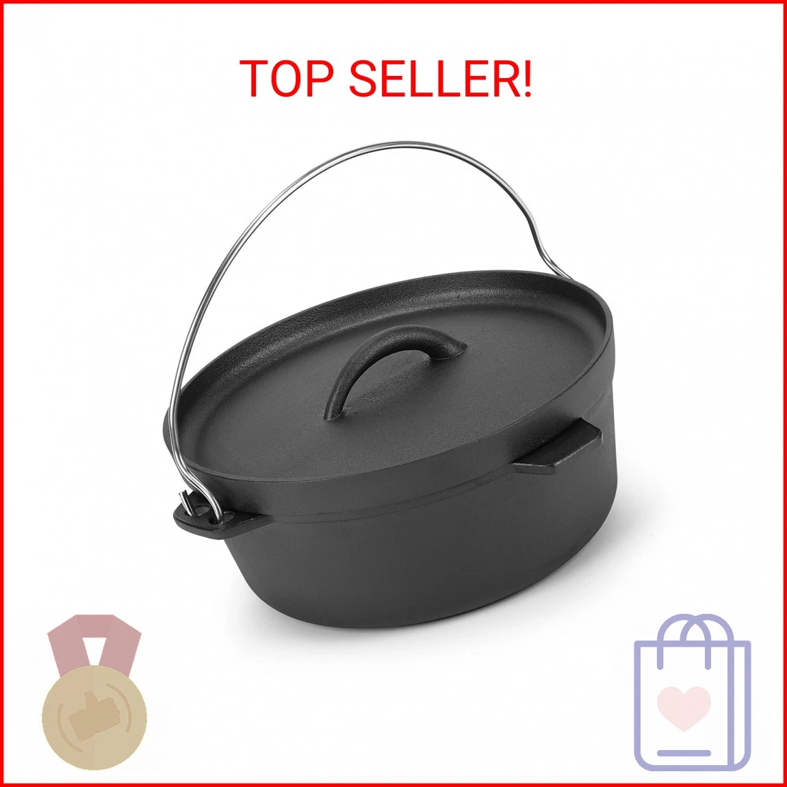 Northriver Casting Cast Iron Dutch Oven Pot with Lid, for Small Dishes, Side Dis