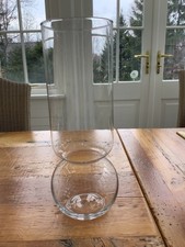 Cylindrical Clear Glass Bubble Base Vase