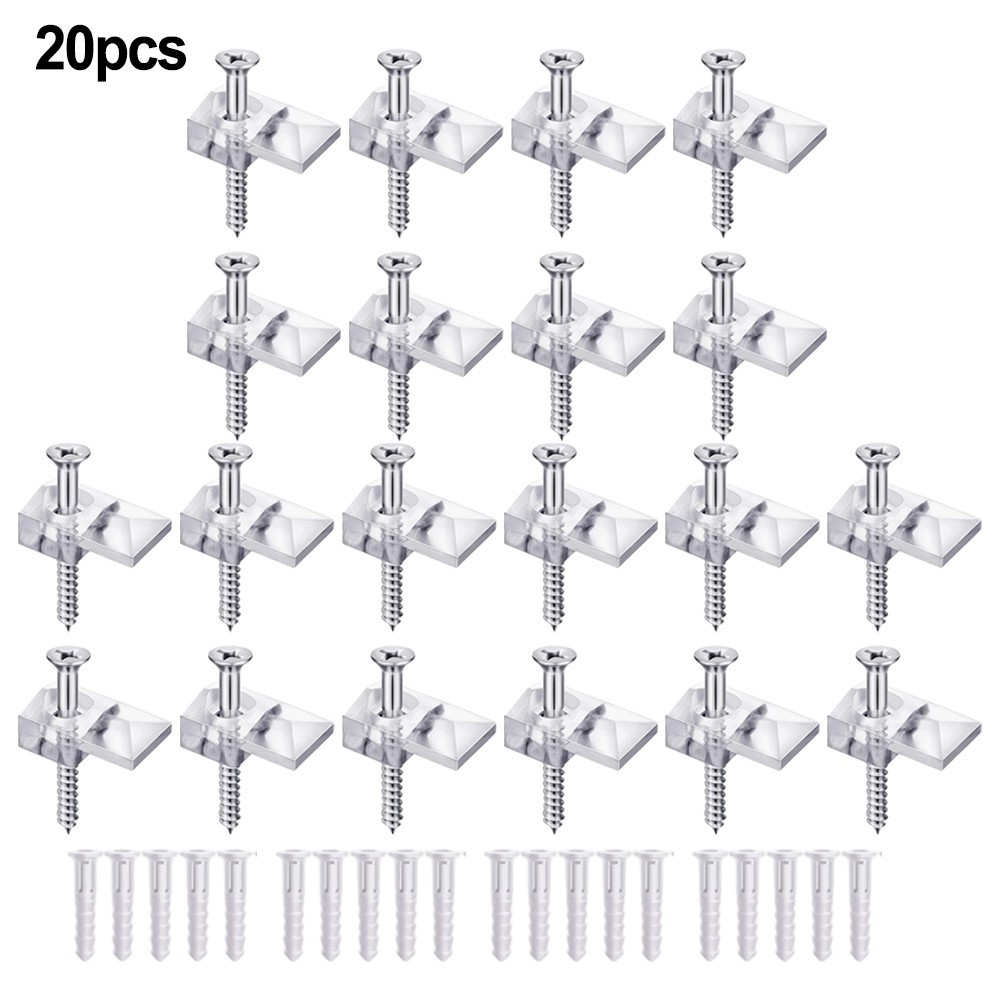 20 Stück Transparente Spiegelhalter-Clips – Für 3 Mm Dicke Spiegel, Inkl. Schrauben & Dübel