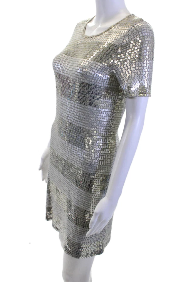 Vestido recto Design History para mujer gris a rayas manga corta cuello redondo talla M Foto 2 de 4