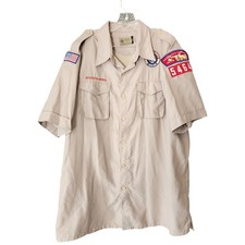 Boy Scouts of America BSA Men's Shirt Tan X-Large XL Sewn Patches Short Sleeve