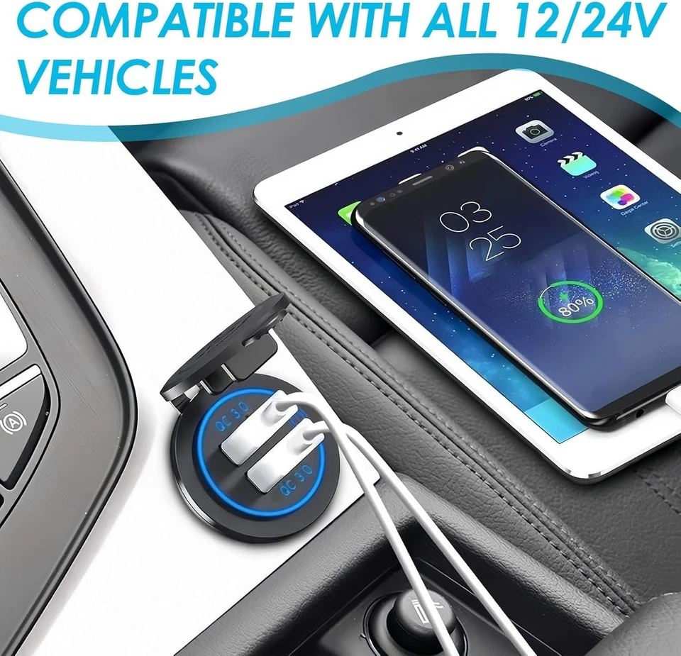 QC3.0 Enchufe USB Doble, Toma de USB Cargador Coche, Cargador movil Coche Carga - Imagen 4 de 4