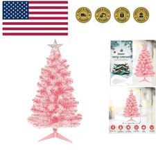3FT Pink Hinged Artificial Holiday Small Mini Christmas Tree for Tabletop,Ho...