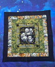 Handmade Quilted Table topper square Jungle Animals PANDA BEARS tigers monkeys