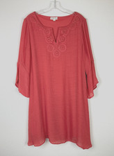 Indigo Rose Women's NWT Gauzy Dress Size PL Orange Embroidered Lace Peasant Boho