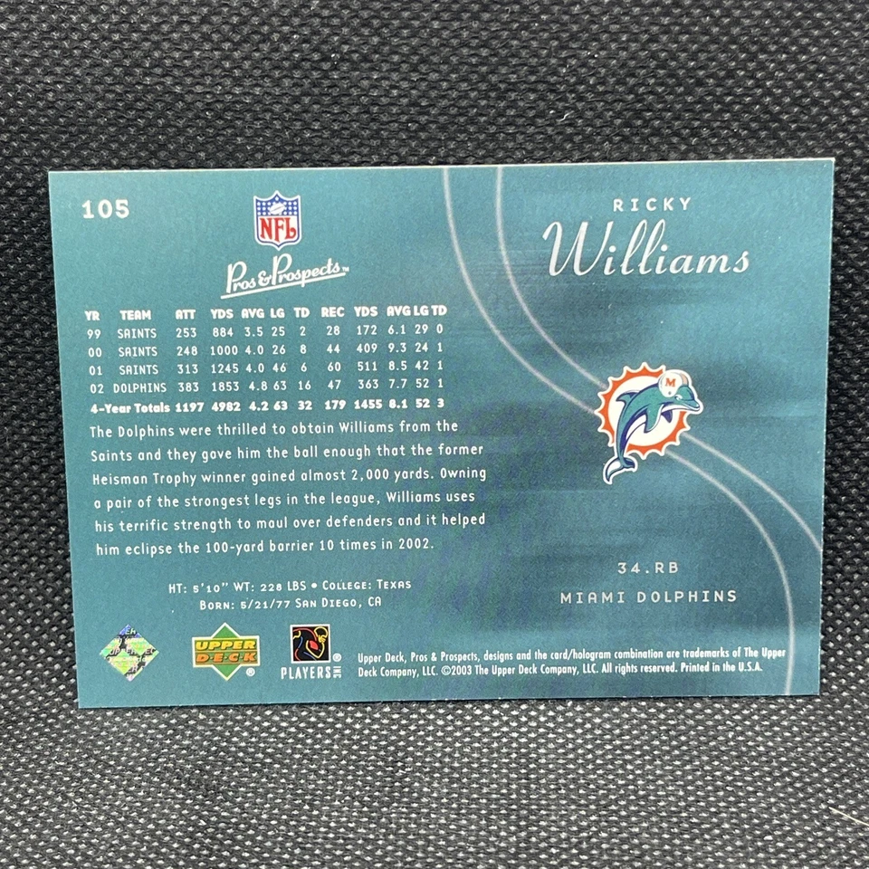 2003 Upper Deck Pros and Prospects #105 Ricky Williams SP - Image 2 of 2