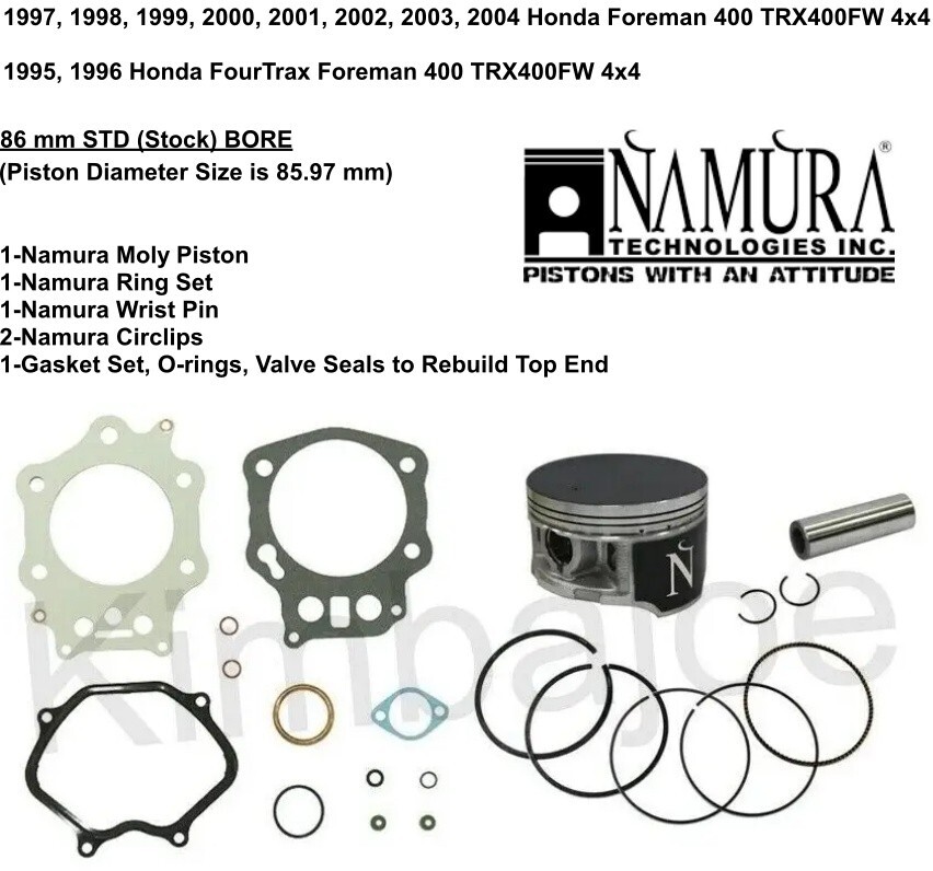 Honda Foreman 400 TRX400FW 4x4 Namura 86 mm STD Stock BORE Piston 