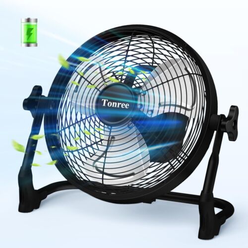 10" Portable Battery Operated Fan, Rechargeable Floor Fan, Hi-Velocity Cordle...