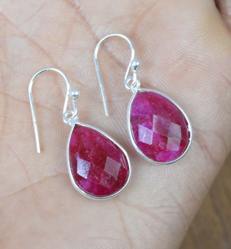 925 Solid Sterling Silver Green Onyx,Garnet Multi Stone Hook Earring Ji760 - Picture 64 of 81