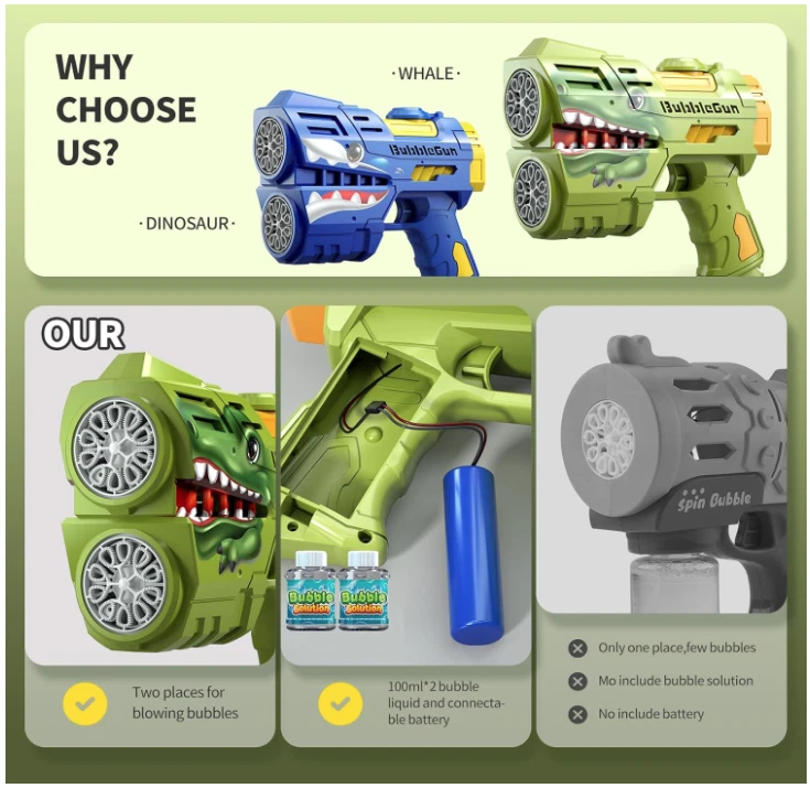 Paquete de 2 Pistolas de Burbujas para Niños, Luz LED Recargable Burbujas Máquina Sopladora Foto 2 de 4