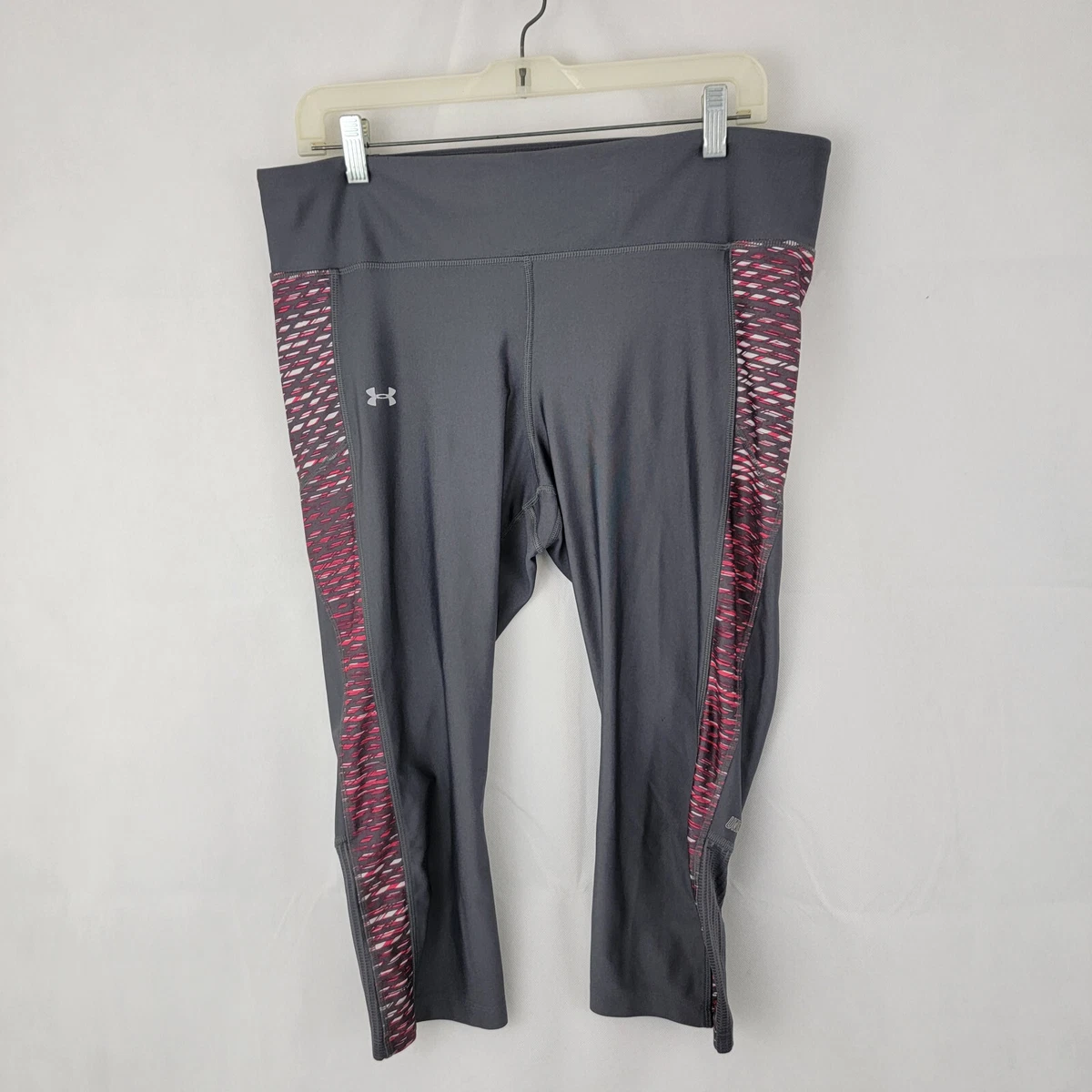 UNDER ARMOUR Womens XL Leggings Crop Printed Running GRAY PINK Heat Gear  1291277