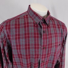 George Men Red Grey Plaid L/S Button Dn Collar Shirt Sz XL 46 48