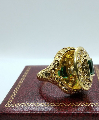 Poison Locket 3Ct Lab Created Emerald Men's Wedding Ring 14K Yellow Gold Plated