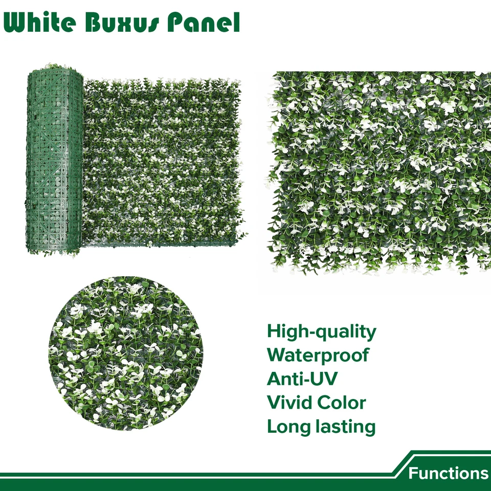 Valla de privacidad Buxus blanca sintética para plantas artificiales de 20" con tapetes de césped con cubierta trasera Foto 3 de 4